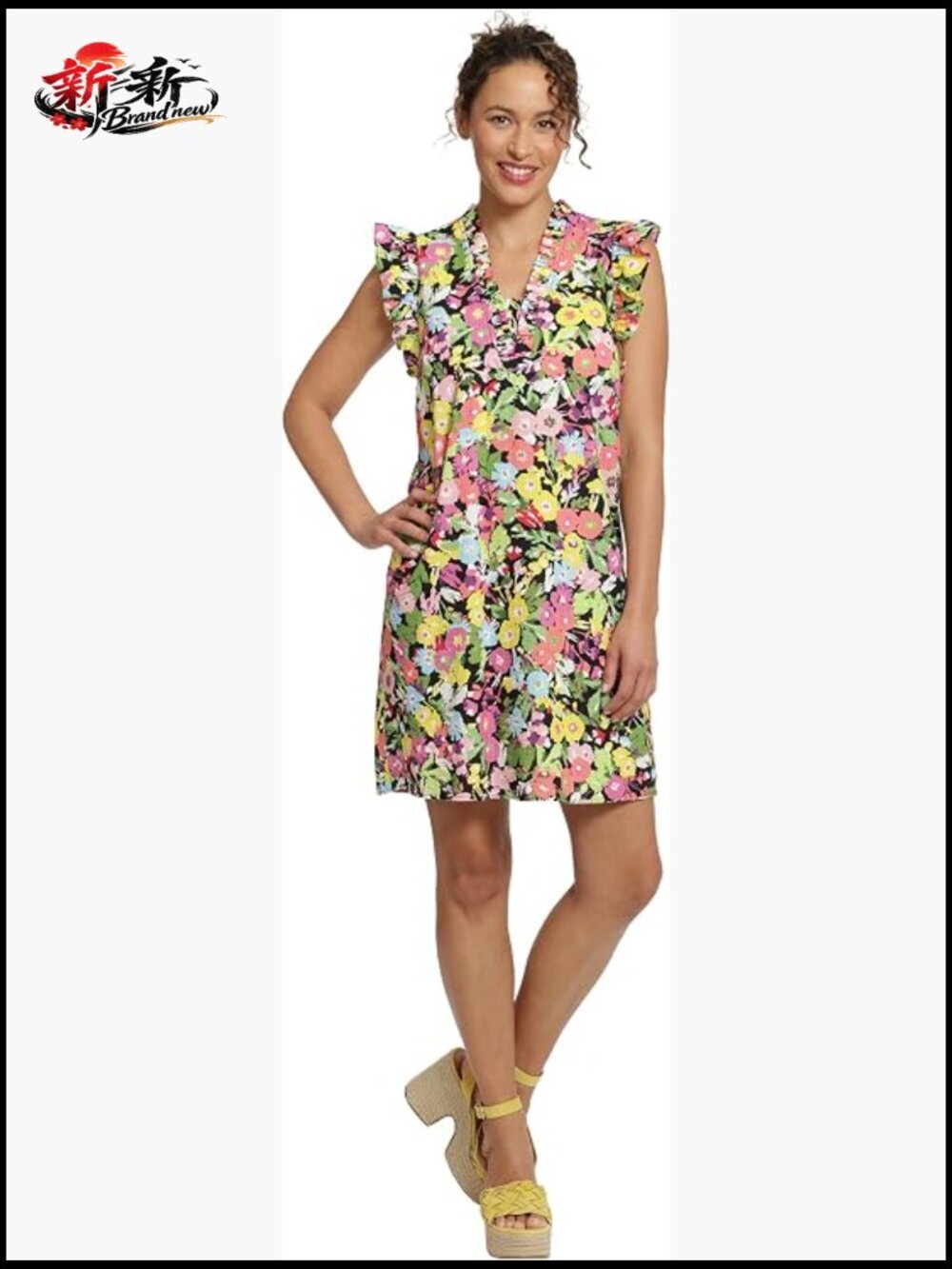 Ruffle Neck Sleeveless Shift Dress Cotton Seersucker Summer Vacation